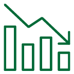 A stylized icon of a bar chart trending up and then down.