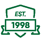 A stylized icon of shield reading "established 1998."