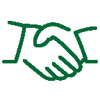 A stylized icon of a handshake.