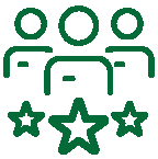 A stylized icon of team members and stars.