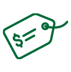 A stylized icon of a price tag.