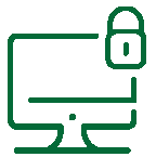 A stylized icon of a computer with a lock.