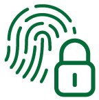 A stylized icon of a thumbprint with a lock.