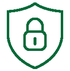 A stylized icon of a shield with a lock on it.