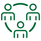 A stylized icon of team members connected by a circle.